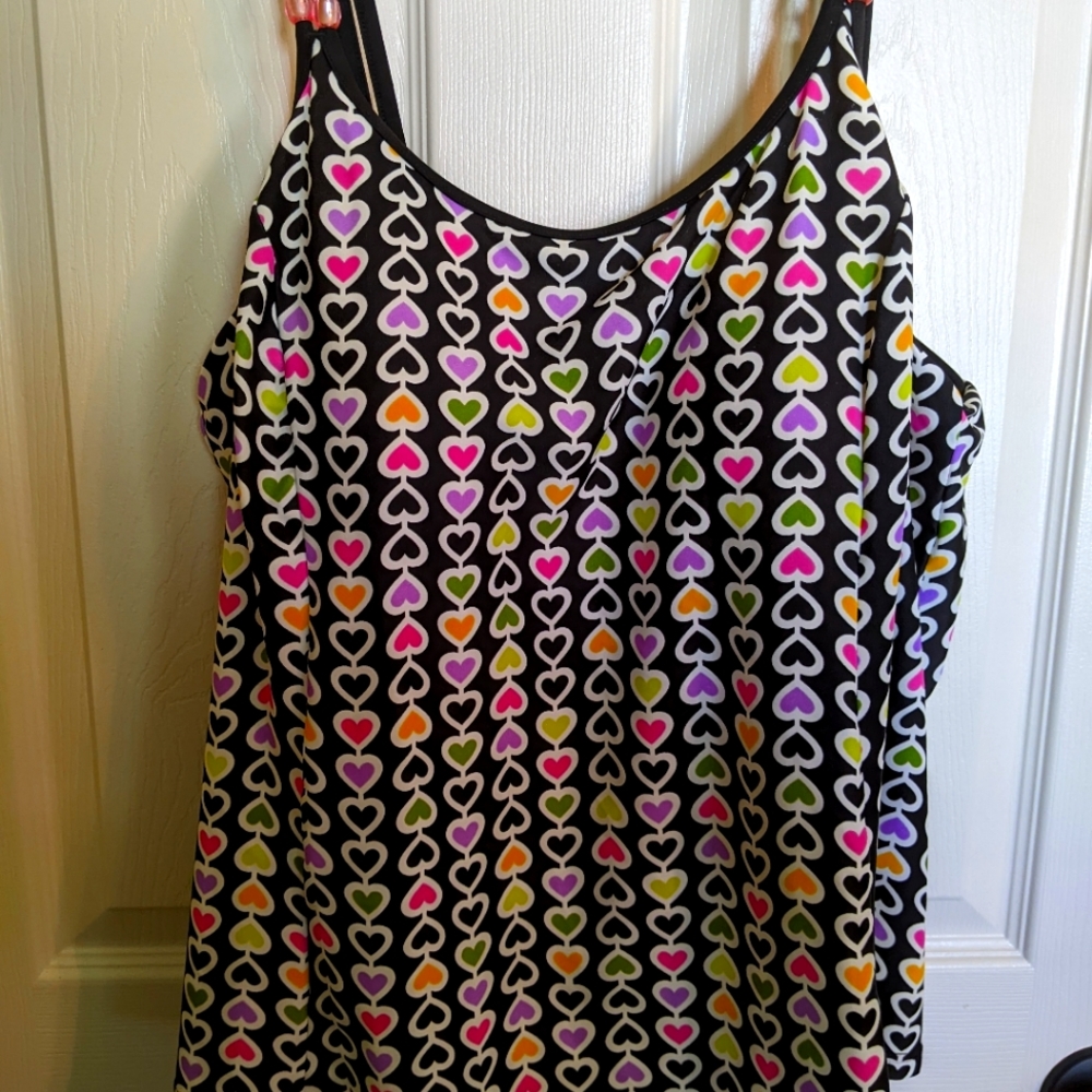 Heart Print Tankini Swim Top